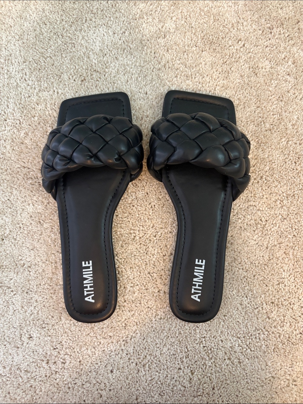 Athmile Women's Black Braided Slide Sandals
